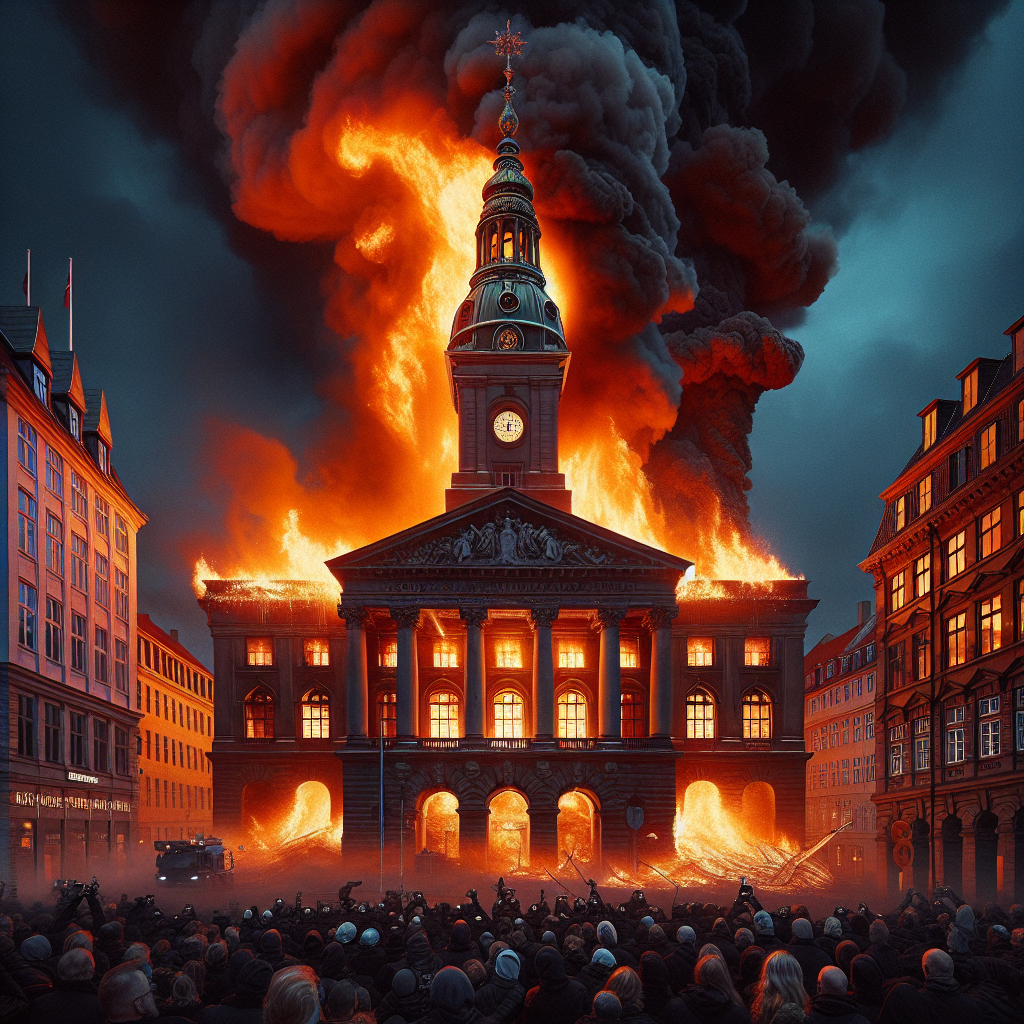 Incendi alla Borsa di Copenaghen: crolla la guglia, simbolo storico della città avvolto dalle fiamme
